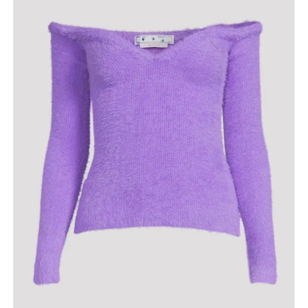 Off-White Fuzzy Off-Shoulder Cashmere Top Purple Lilac 42 Retail: $900